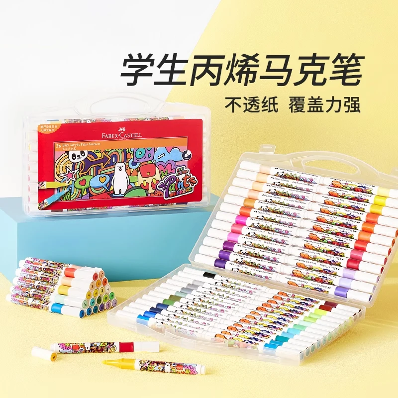 

Faber-Castell 36/48 Colors Easy Acrylic Paint Markers – Washable, Non-Toxic for Students – Safe for Drawing on Wood, Ceramic