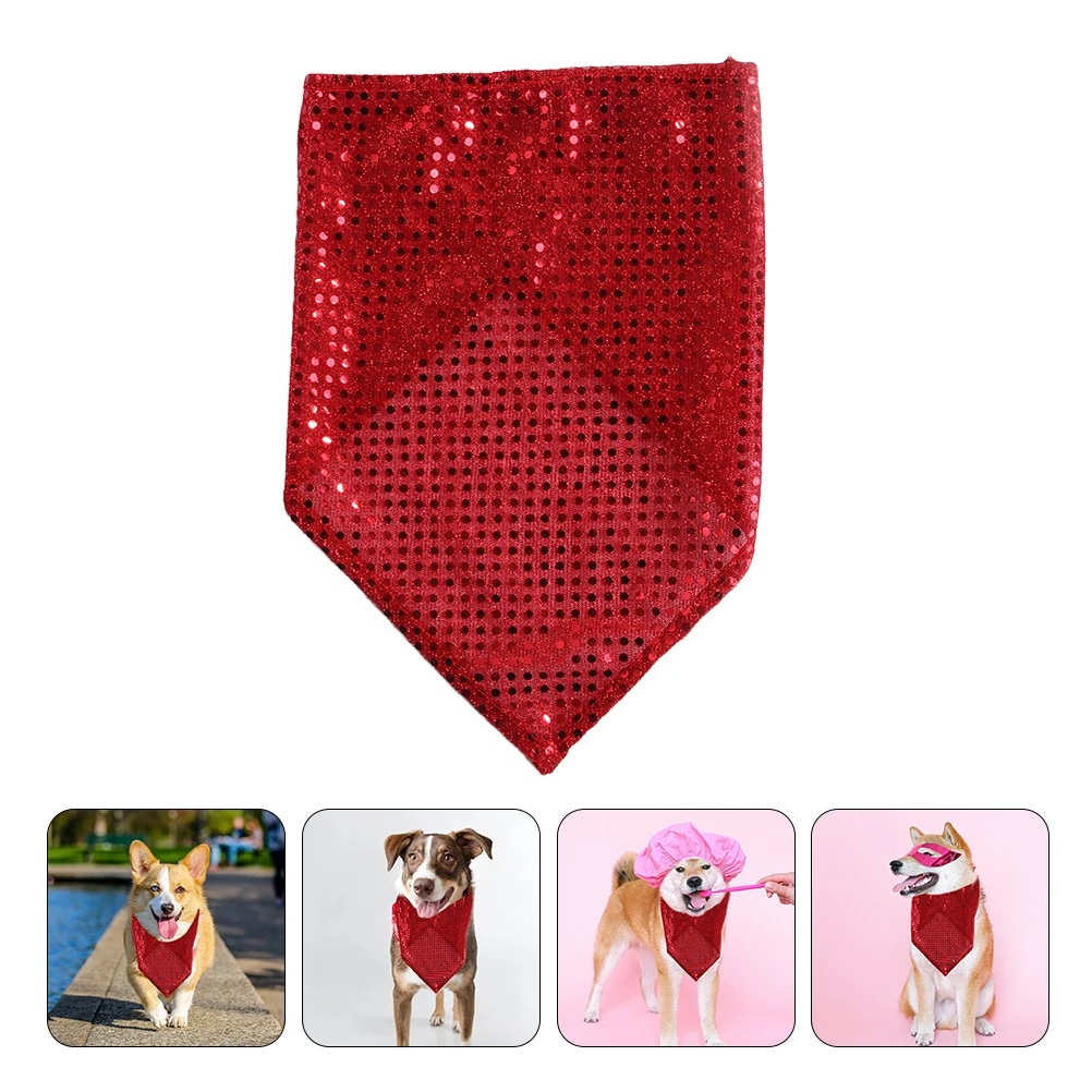 

2Pcs Glittering Sequin Dog Bandana Polyester Puppy Saliva Towel Pet Triangle Scarf