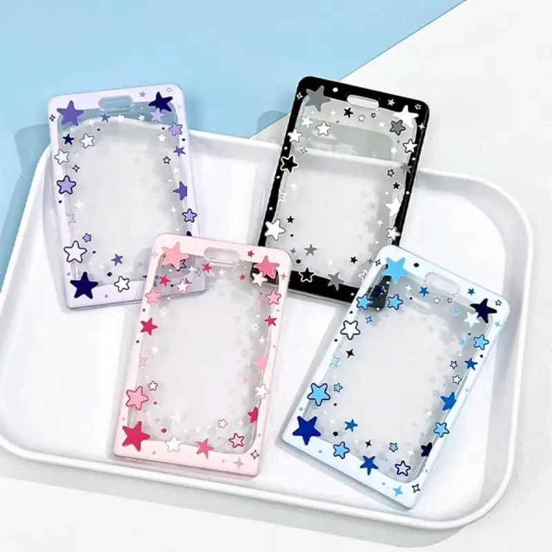 * Star Sliding Cover Card Holder Transparent Portable ID Protector Kpop Photocard Photo Case Student School Card Bus Card Holder