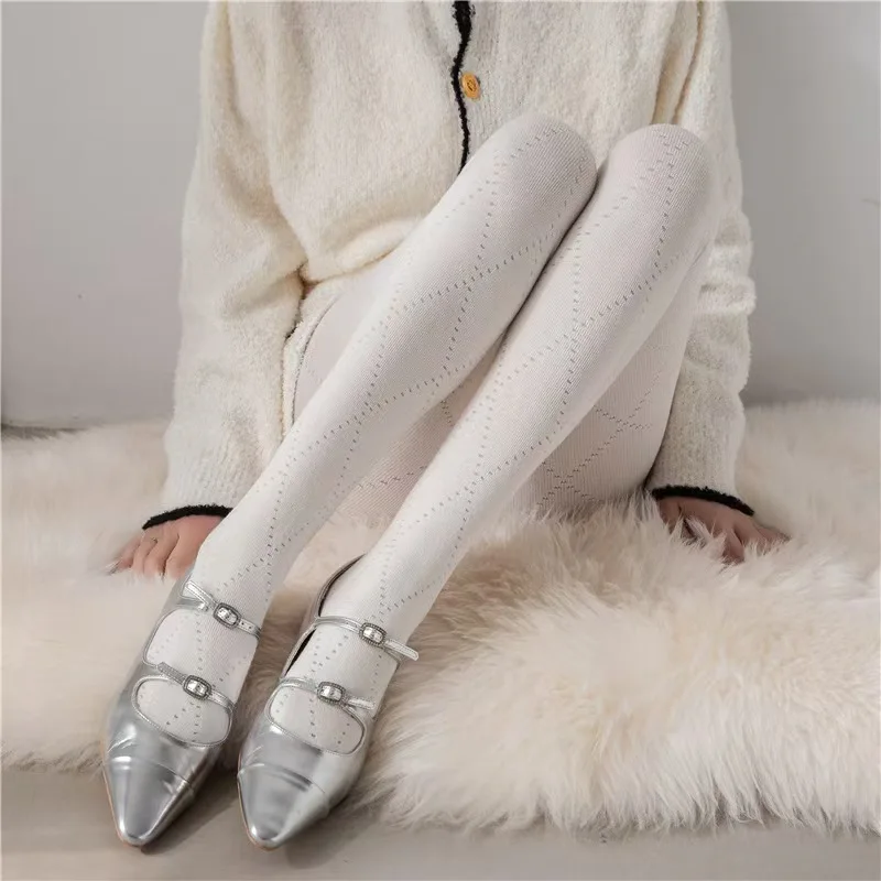 2025 الخريف الشتاء محبوك جوارب مخططة للنساء خمر ضوء الحرارية التخسيس بسيط تنوعا جوارب طويلة الملابس الداخلية طماق #4