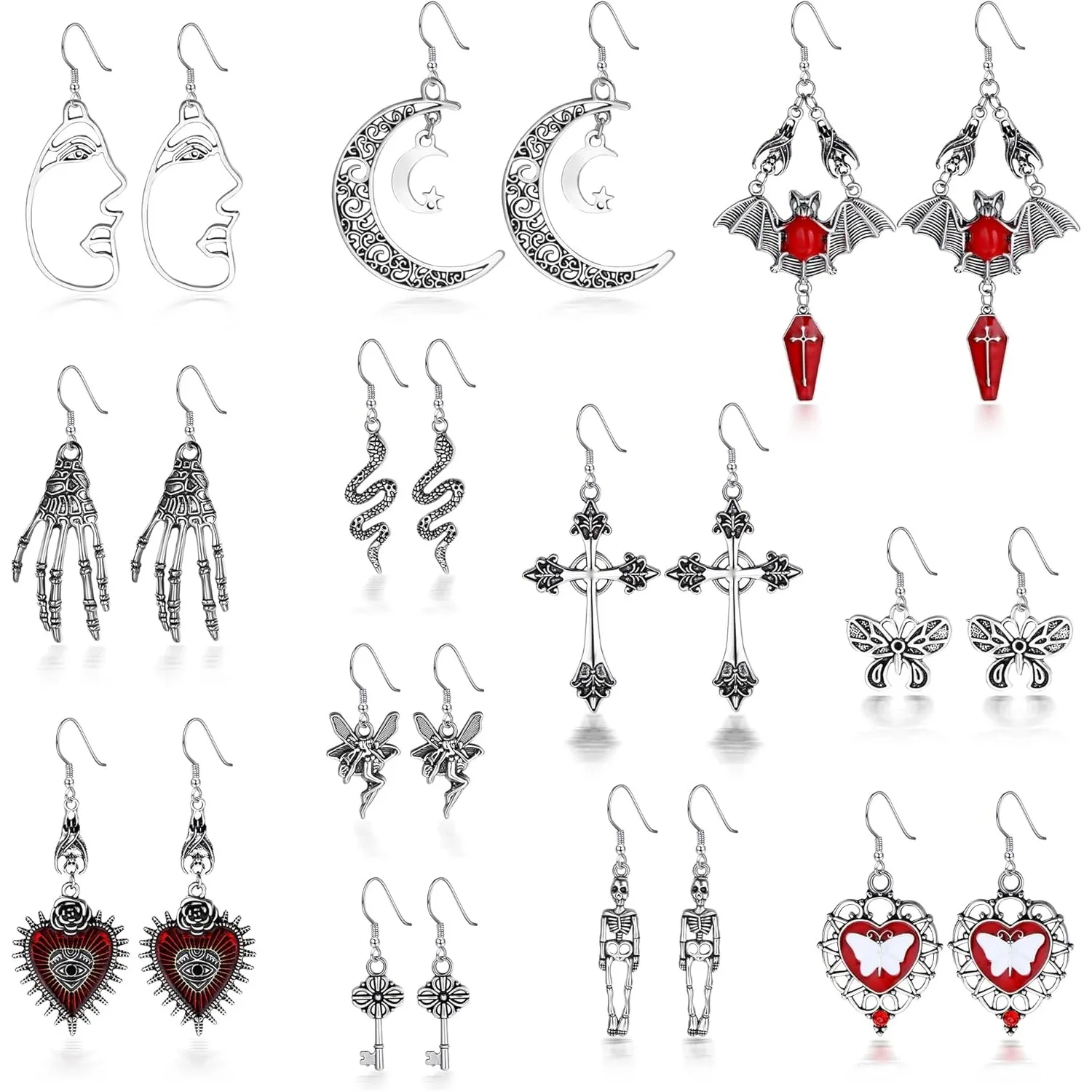 

Bobisty 12 Pairs Punk Gothic Dangle Earrings Set for Women Men Stainless Steel Moon Cross Earrings Halloween Piercing Jewelry