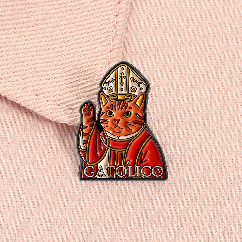 Lustige katholische Katze Emaille Pin Christian Religiöser Glaube Cartoon Tier Brosche Revers Abzeichen Modeschmuck Geschenk für Freunde