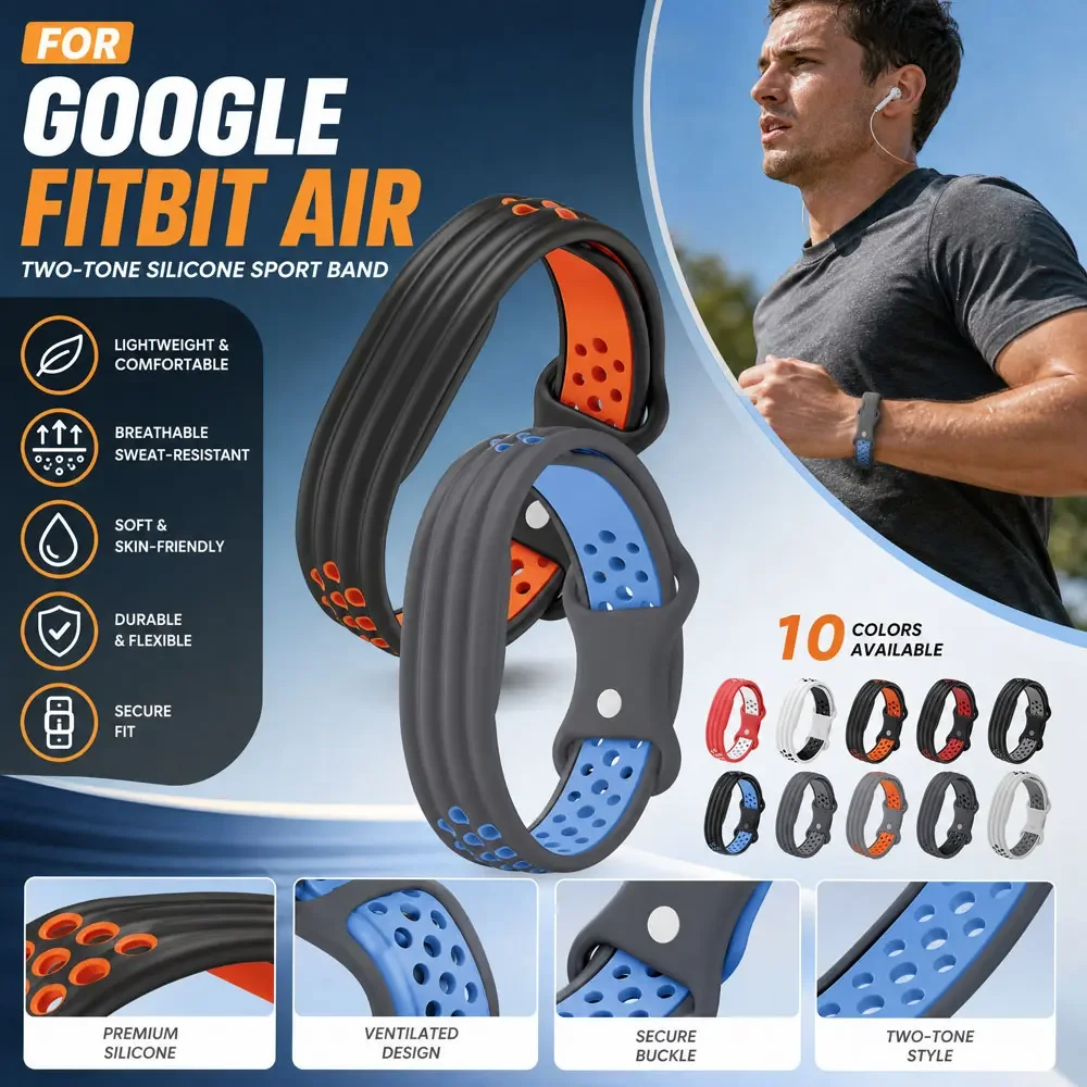 Two-tone Silicone Wristband for Google Fitbit Air Strap Fitness Tracker Replacement Band for Google Fitbit Air Accessory