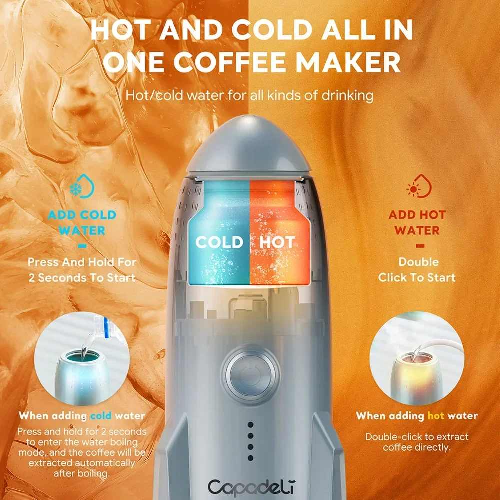 ماكينة اسبريسو محمولة 3 في 1 من النوع C شحن كهربائي 19 بار ماكينة صنع القهوة لـ NESPRESSO & DolceGusto Pods والقهوة المطحونة