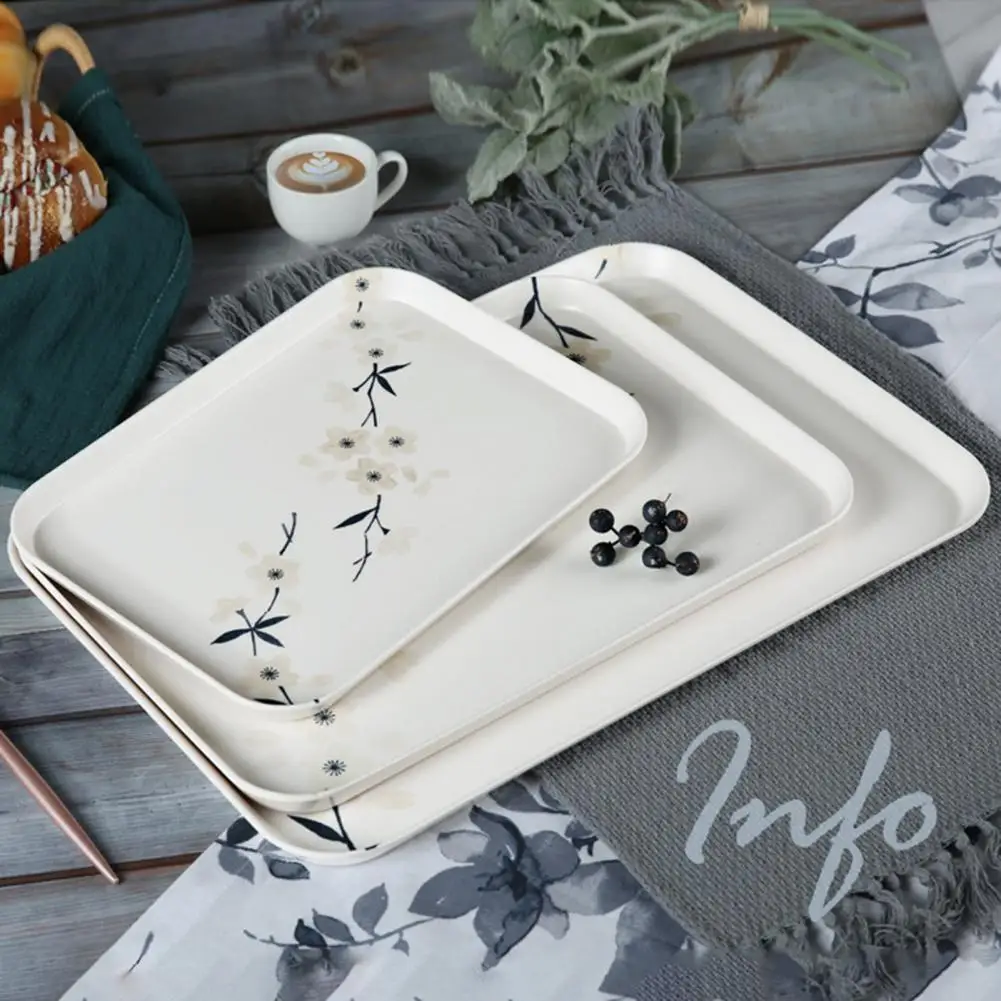 Snack Tray Floral Design Display Melamine Cherry Blossom Pattern Dining Table Coffee Cup Plate Kitchen Storage Tray Organizer