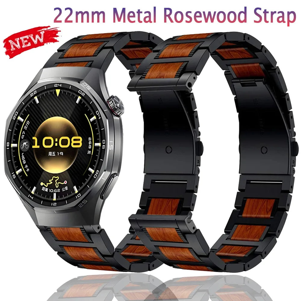

Металлический деревянный ремешок из палисандра 22 мм для Huawei Watch 5 GT6 GT5 GT4 GT3 Pro 46 мм Браслет Amazfit Helio Balance 2 Bip 6 5