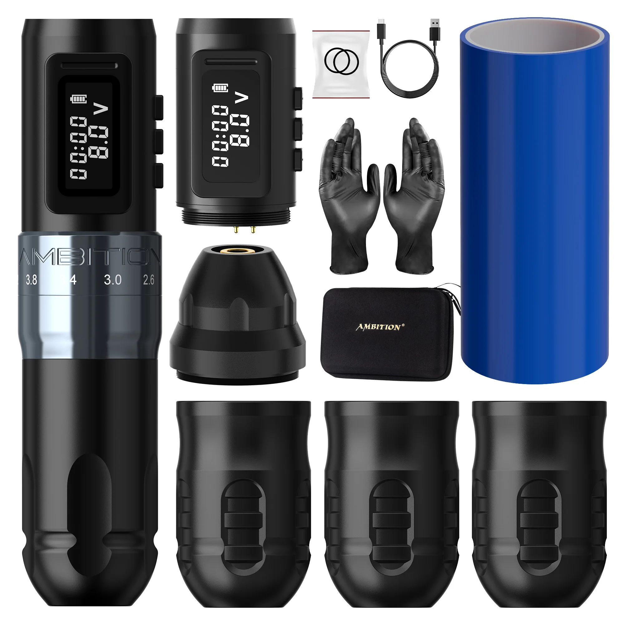 Ambition MARS-U Verstelbare Slaglengte 2.0mm-4.0mm Professionele Draadloze Tattoo Machine Pen Cartridge 1800mAh Coreless Motor voor Tattoo Artiesten