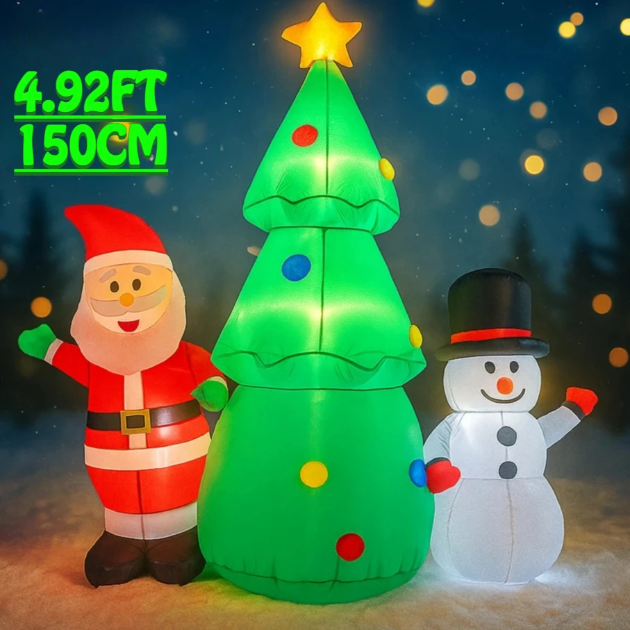 4.92FT Inflatable Toy Christmas Santa Claus Decor Set Tree Snowman Xmas Yard Supplies LED Christmas Home Ornament Festive Gift