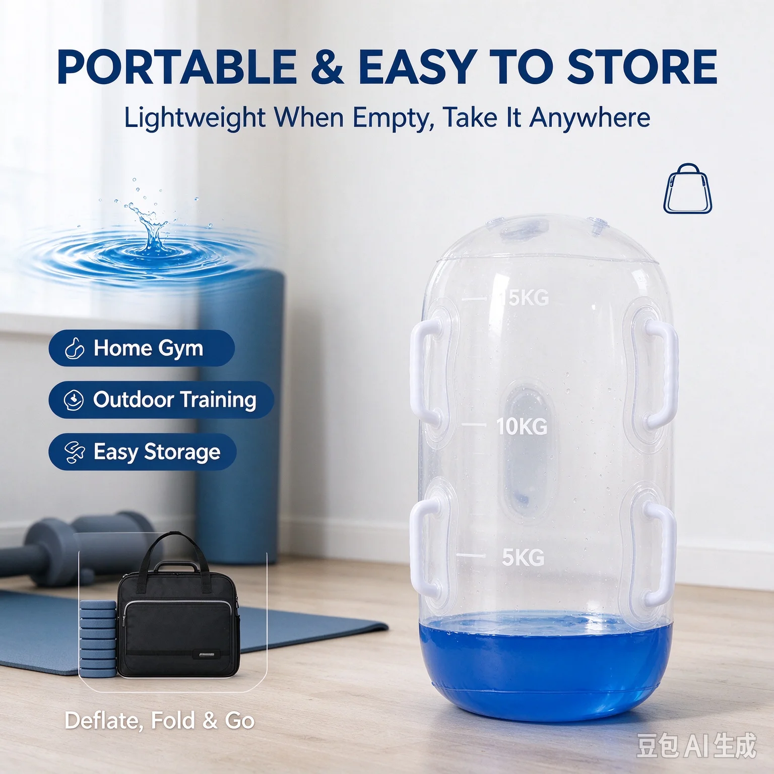 Adjustable Water Filled Dumbbell 5-15KG, Multi-handle Water Weight Bag for Home Core Workout
