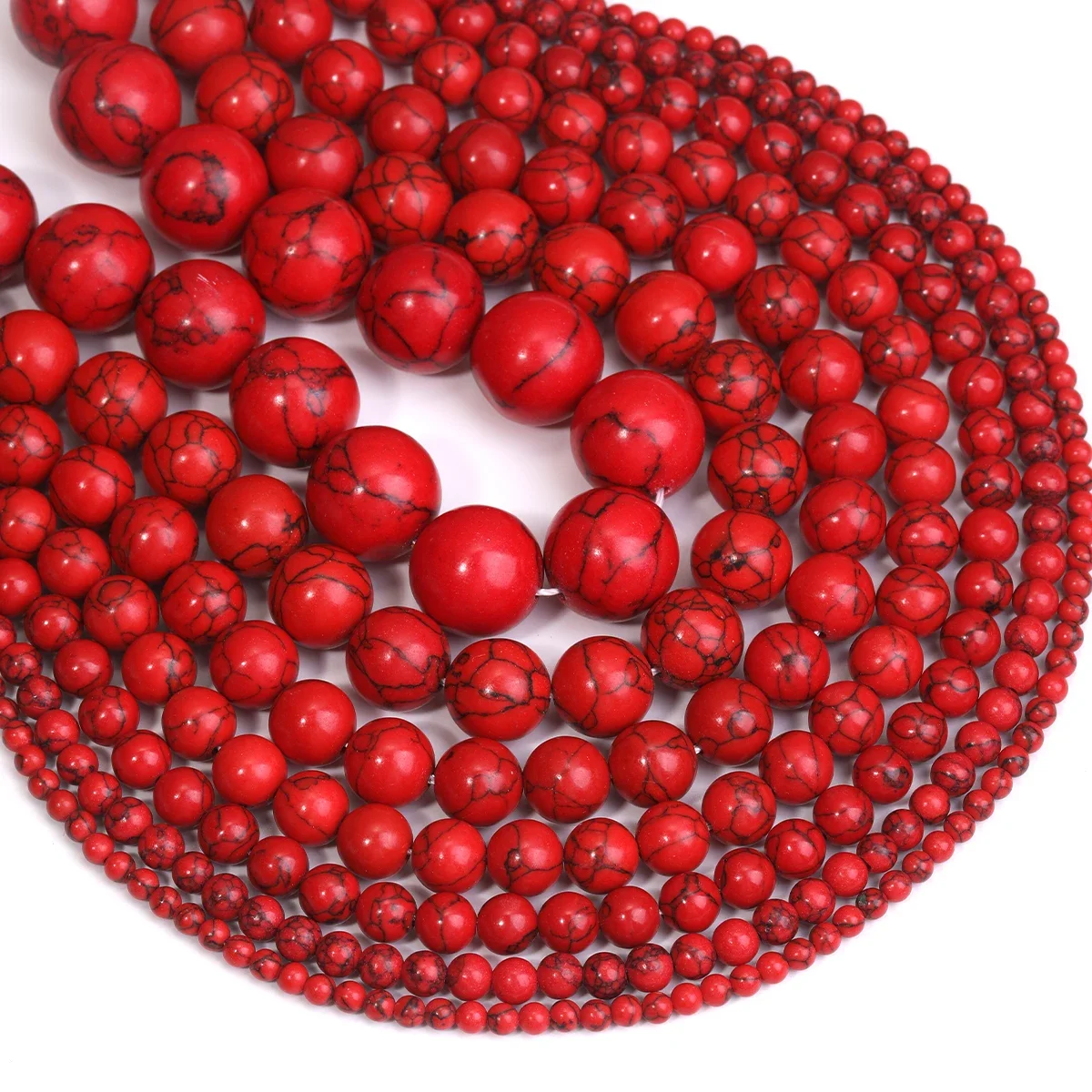 

4/6/8/10/12/14/16 mm Syn Red Turquoise Round Stone Beads Loose Spacer Stones For Making Jewelry DIY Bracelets Wholesale