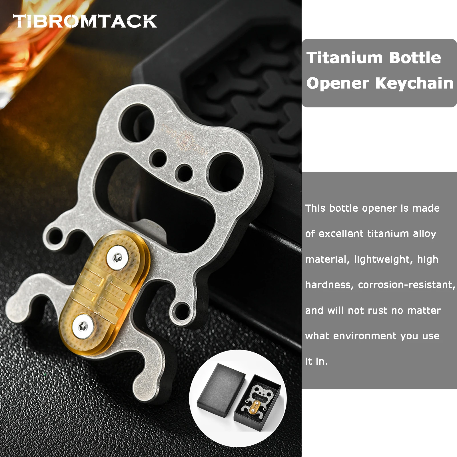 TIBROMTACK Titanium Bottle Opener Keychain, Frog Shape EDC Tool, Lightweight & Durable Key Bottle Opener for Beer & Soda, 32g