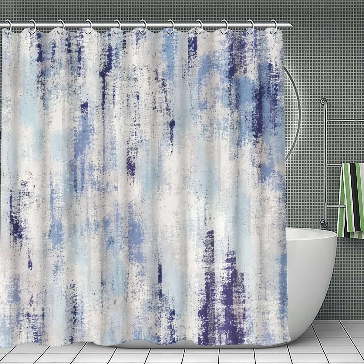 

Abstract Blue and White Shower Curtain Waterproof Easy to Clean Privacy Protection Print Modern Art Design Minimalist non-toxic
