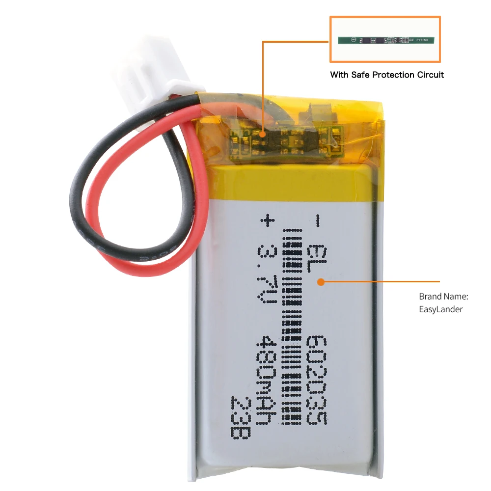 XH2.54 3.7V 480mAh 602035 3.7V lithium polymer battery