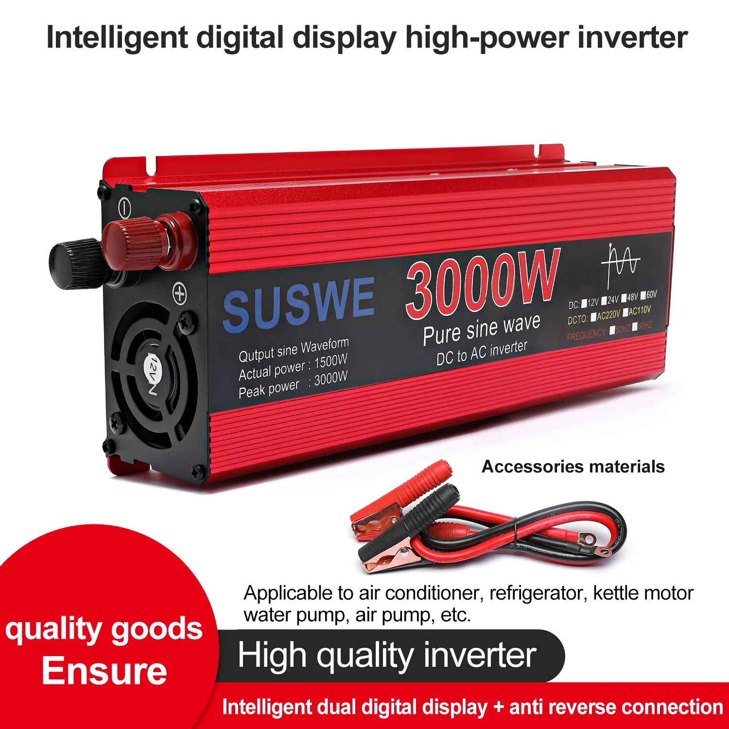 NEW Pure Sine Wave Inverter 1000W-3000W Power Solar Car Inverters With LED Display DC 12V 24V To AC 220V Voltage Converter