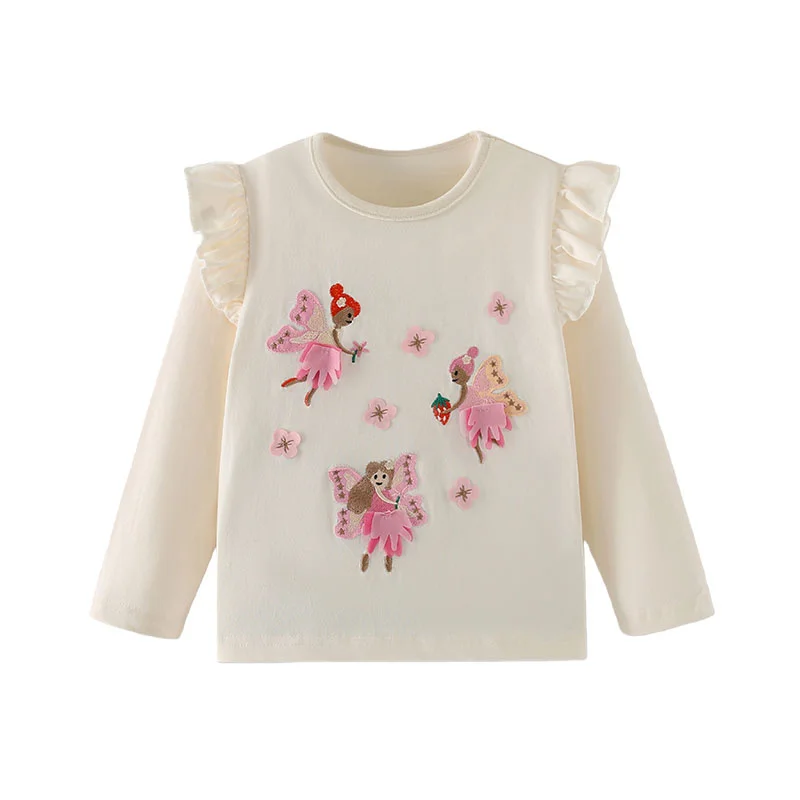 

Fairy Tale Embroidery 3-8T Long Sleeve Girls T Shirts Kids Autumn Spring Pink Bunny Applique Clothes Fashion Toddler Shirts
