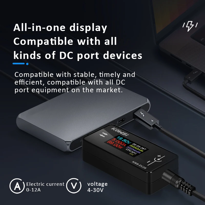 DC 4-30V 0-12A TFT HD Voltmetro digitale Misuratore di potenza DC5.5 * 2.5 Tester di interfaccia Tensione Corrente Monitor Rilevatore di capacità della batteria