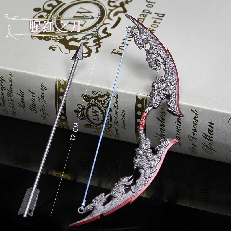 17CM Naraka Bladepoint Game Peripheral Yoto Hime Full Metal Replica Miniature Weapon Models Blood Moon Bow Crafts Ornaments Toys