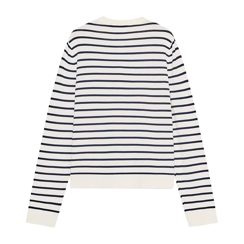 

mat Stripe Knitted Long Sve round Ne Jaet New Summer 2025 Women's Faion Polyester Fiber 00% Versatile Sle