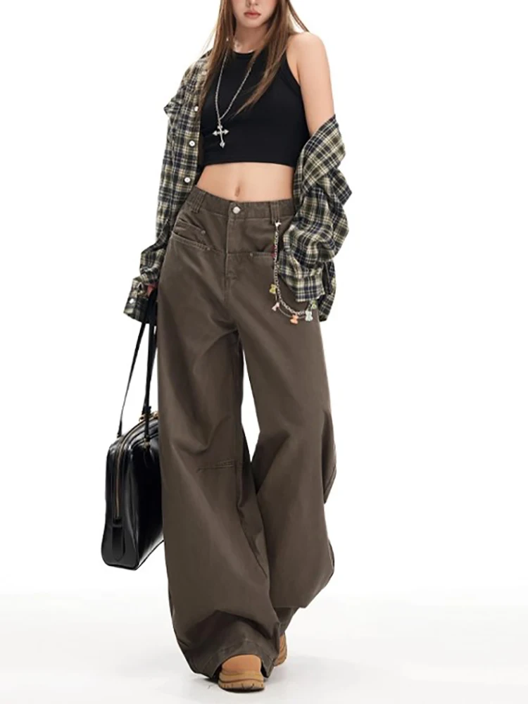 여성 Y2K 감성 하이웨이스트 배기진 루즈핏 보이프렌드 와이드 레그 데님 팬츠 트렌디 스트레이트 바지