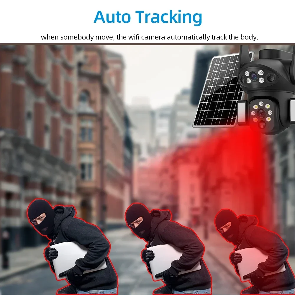 4K 8MP 4G SIM Card Solar Surveillance Camera PIR Motion Detection Outdoor PTZ Security IP Camera Color 50M Night Vision V380 Pro