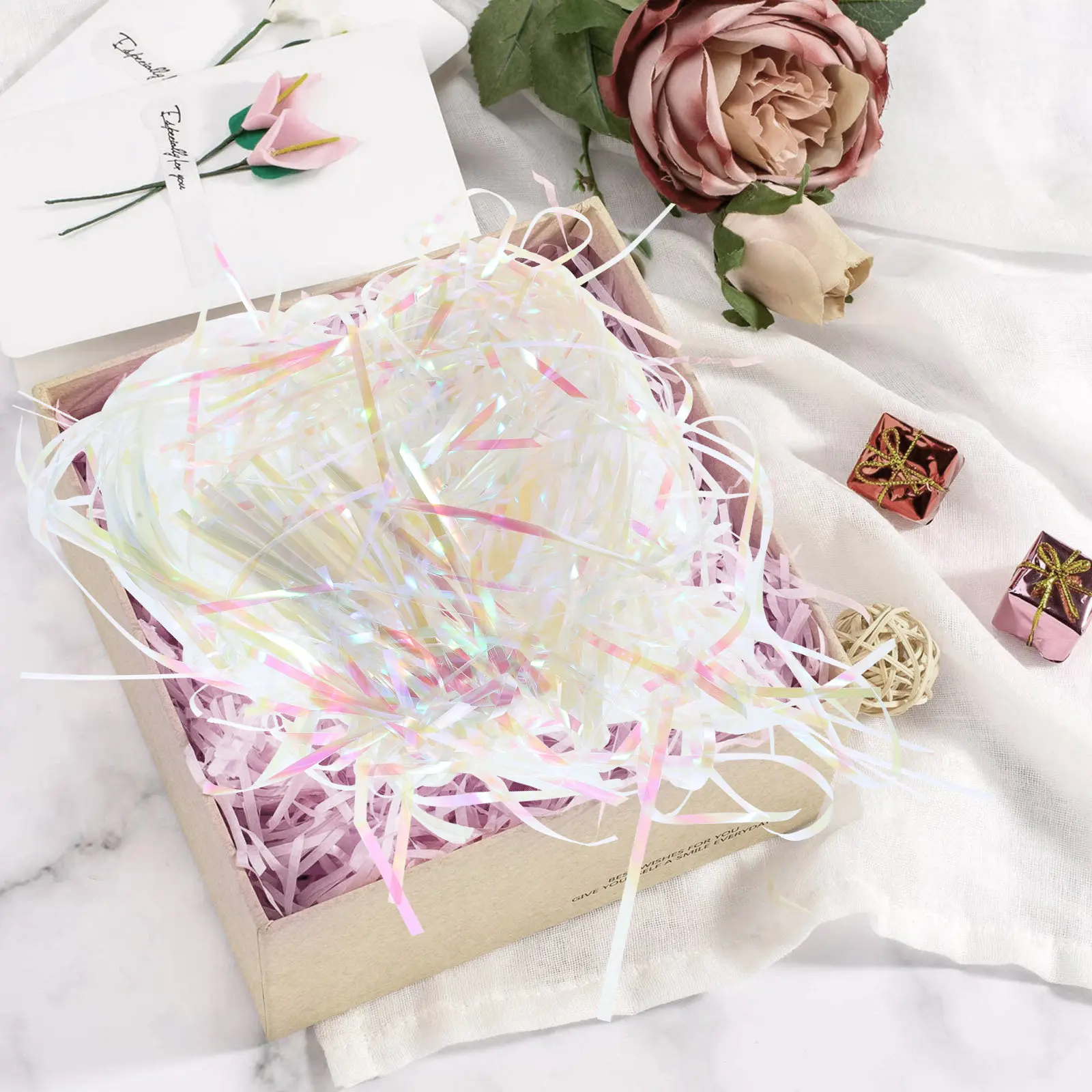 1Pack Iridescent Shredded Paper Gift Box Filler Decorative for Wedding Birthday Festival Packaging Gift Wrapping