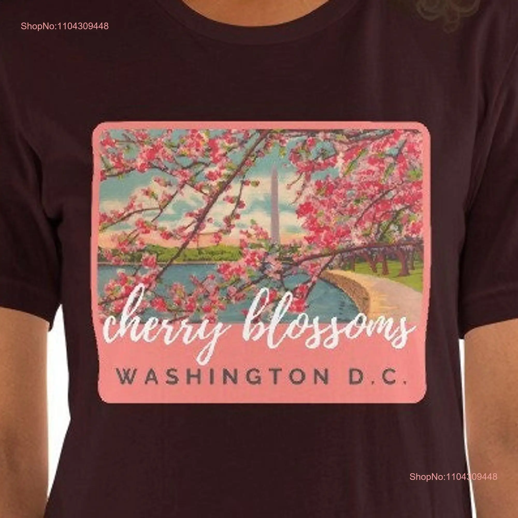 Cherry Blossom Spring in Washington D C Vintage Scene of Monument  T Shirt long or short sleeves