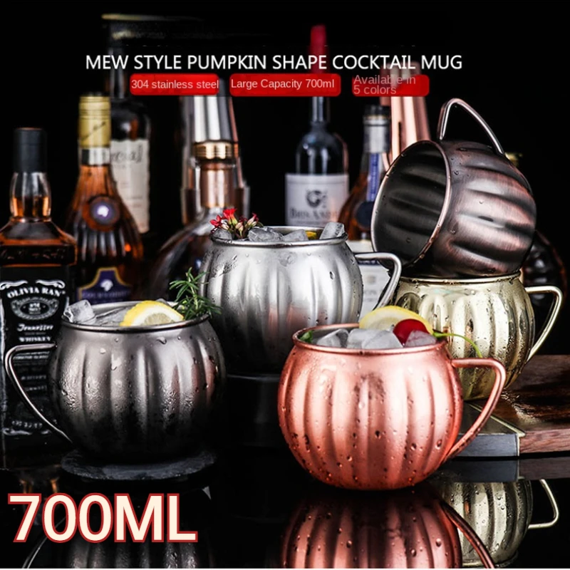 

Creative Stainless Steel 304 Cocktail Mug Non-Slip with Handle Drum Mug for Home and Bar Drinking Moscow Mule Mugs 700ml