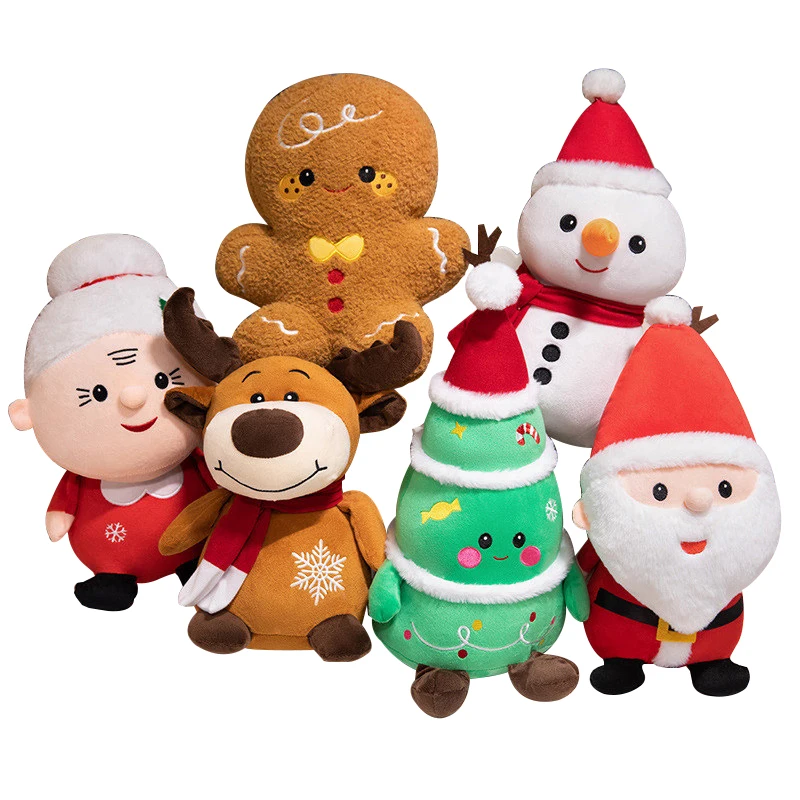 About 23CM Lovely Christmas Series Plush Toys Cute Santa Claus Christmas tree Gingerbread man Reindeer Snowman Grandma Doll Gift