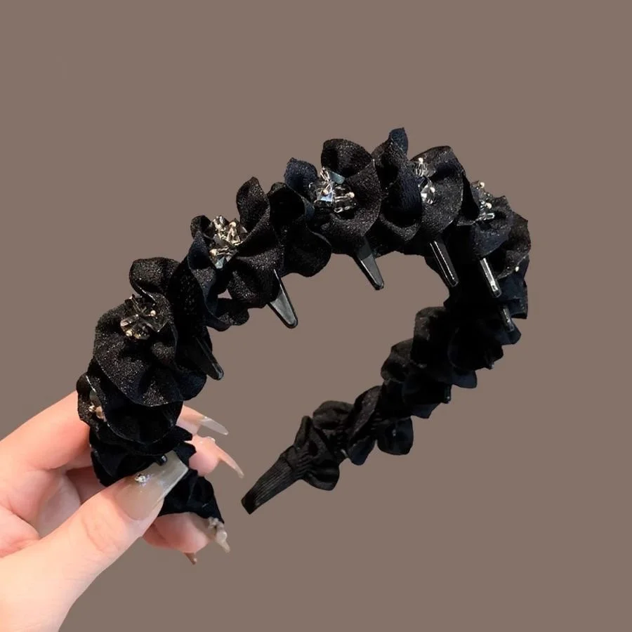 

Elegant Rhinestone Design hairband for Women Headwear Daily Wear Hairpin Solid Color Non-slip Wash Face Headband Hair Accessory