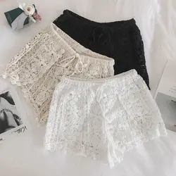 Fashion Lace Safety Pants Hollow Out Beach Crochet Pants Bohemian Style Anti-Emptied Crochet Shorts Women Girls Summer Shorts