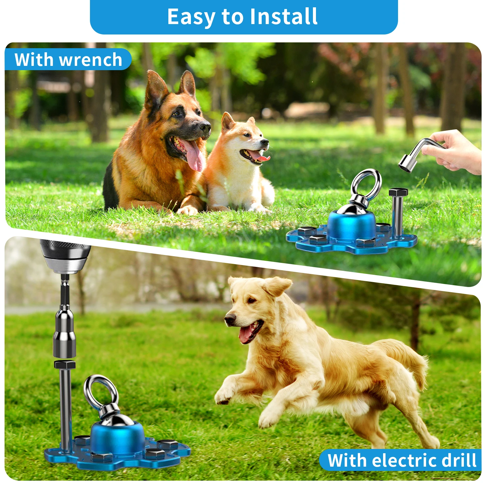 Heavy Duty Dog Tie out Stake for Camping 360° Swivel Anchor Portable Easy Install System for Large & Small Dogs up to 200 Lbs