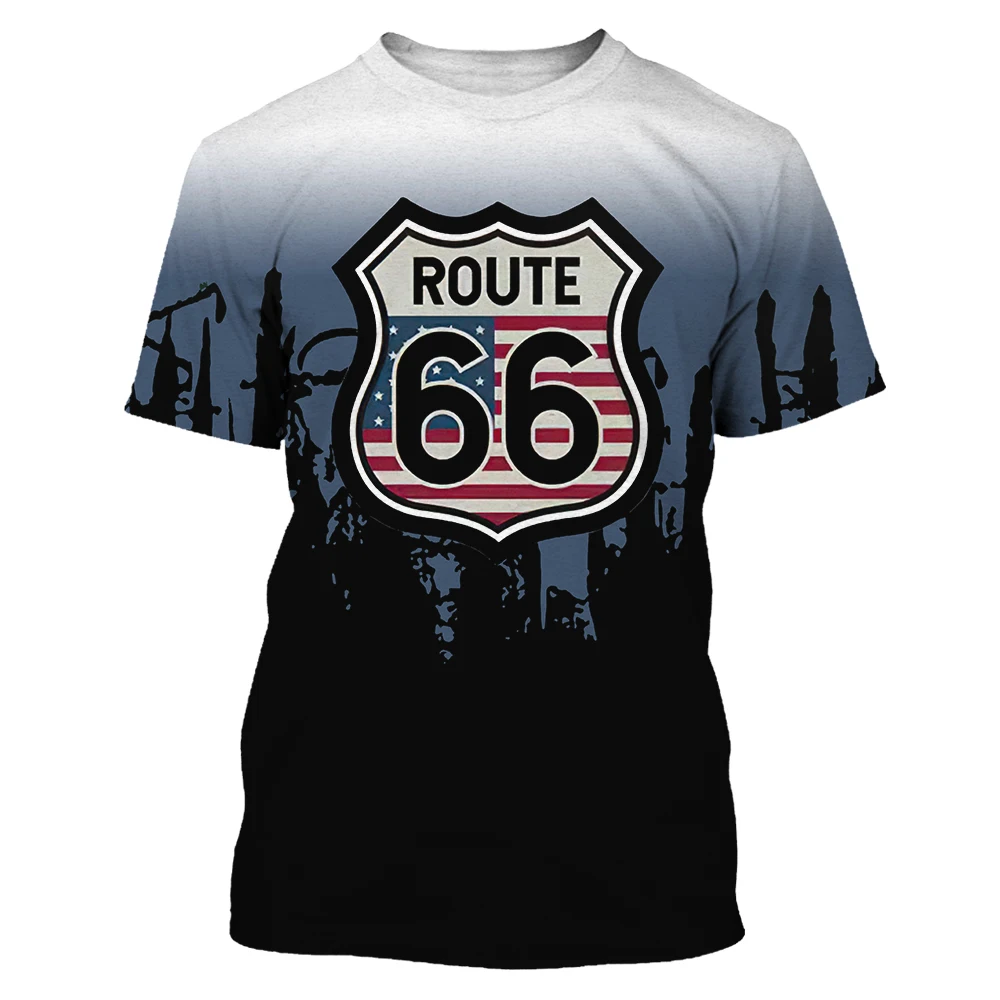 

Route 66 Print T Shirt For Men Street Hip Hop Style Short Sleeve Tops Fashion Loose O-neck Tees Summer Breathable Men's Clothing