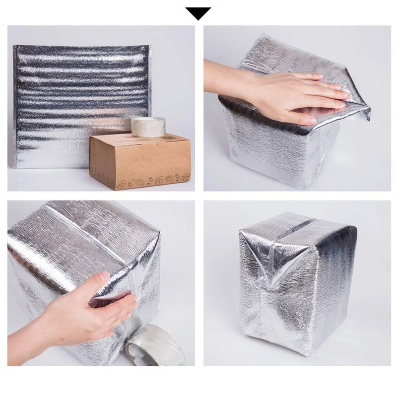 Hot Kf-100Pcs Aluminum Foil Lunch Cooler Bag Insulation Folding Picnic Portable Ice Pack Food Thermal Bag Food Delivery Bag image 3