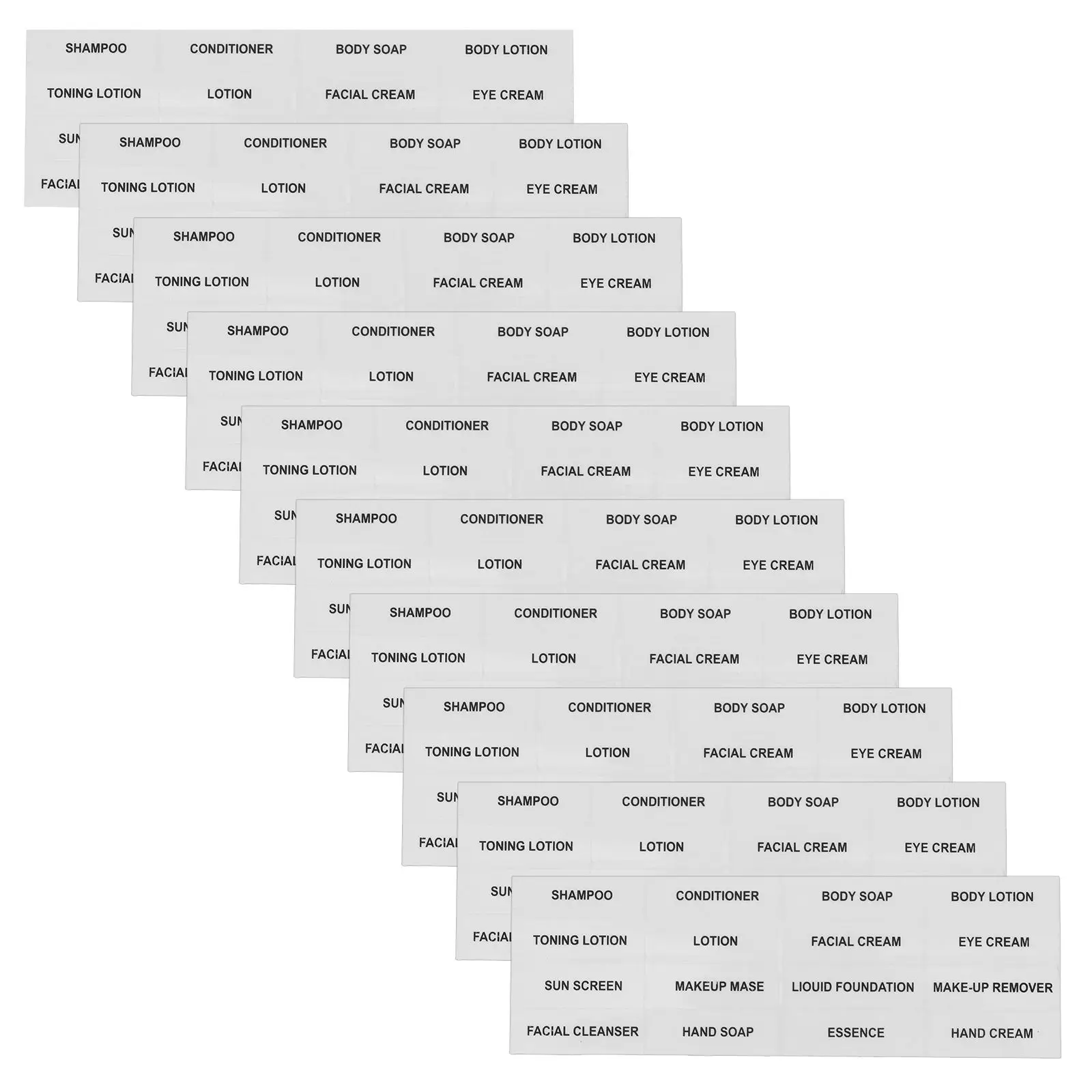 10 قطعة بولي كلوريد الفينيل مقاوم للماء ملصقات ذاتية اللصق لزجاجات غسيل الجسم السفر الفرعية ملصقات الزجاجات العناية بالبشرة العلامات المنتج الصابون #5