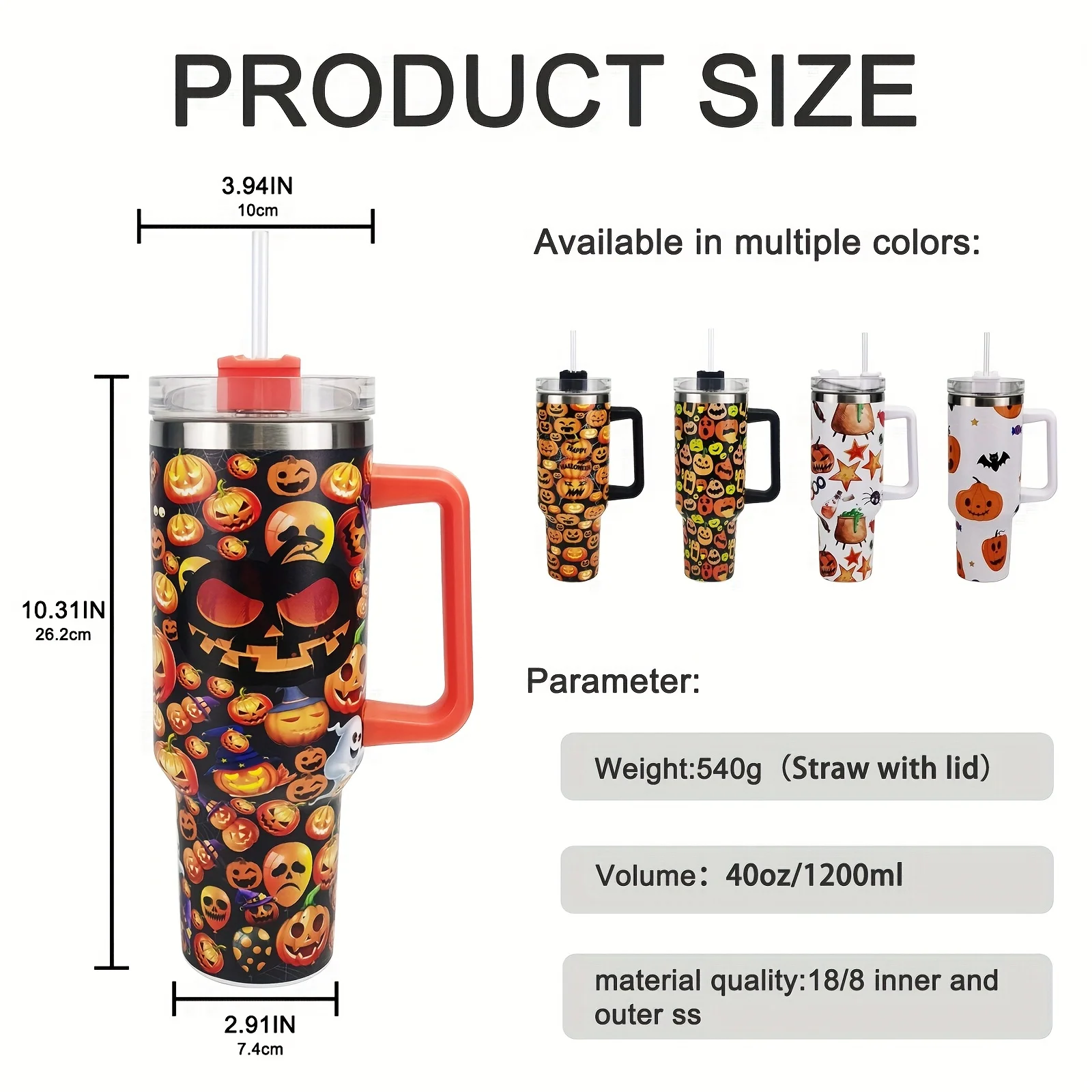 

1pc, Halloween 40oz 5D Pumpkin Tumbler, Vacuum Insulated Car Cup With Handle And Straw, Large Capacity Insulated Water Bottle Fo