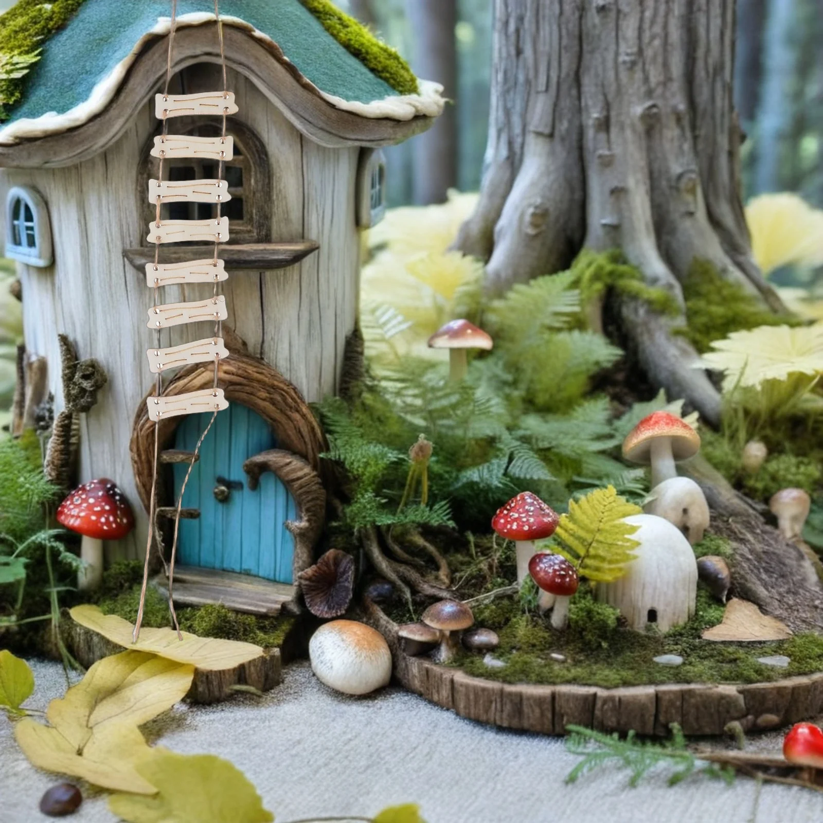 

1 set Wooden Miniature Garden Decoration Light Brown Small Ladder for Dollhouse Accessories Photography Props