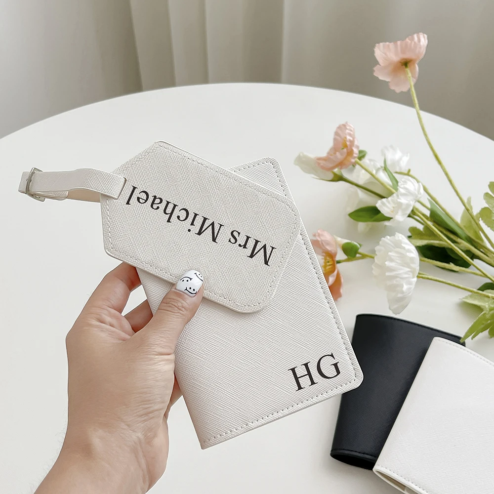 개인화 된 여행 여권 홀더 및 수하물 태그 세트 커플 여행 액세서리 여권 커버를위한 대상 결혼식 호의