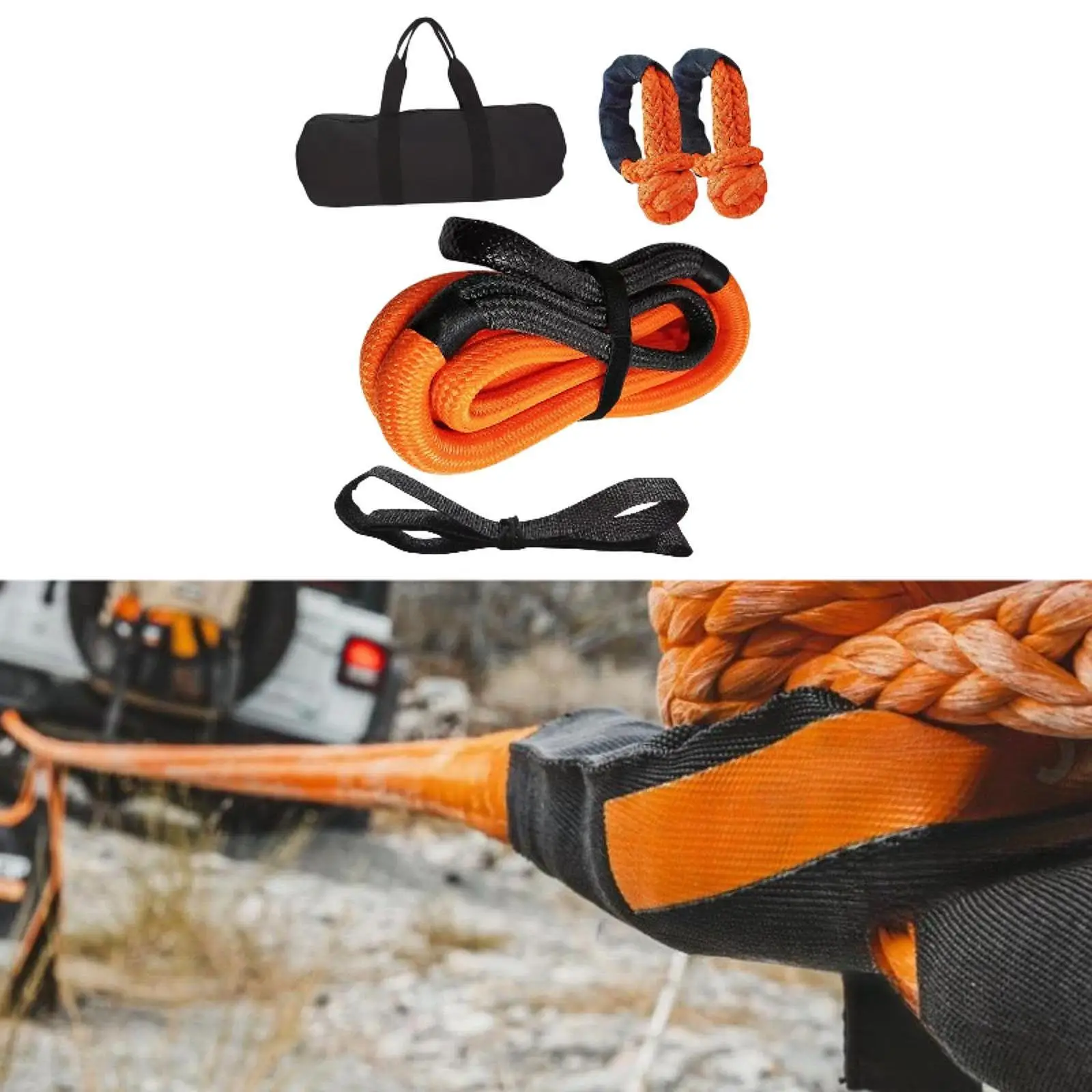 Kinetic Recovery Rope Multifunctional Orange Snatch Strap for Trucks ATV SUV