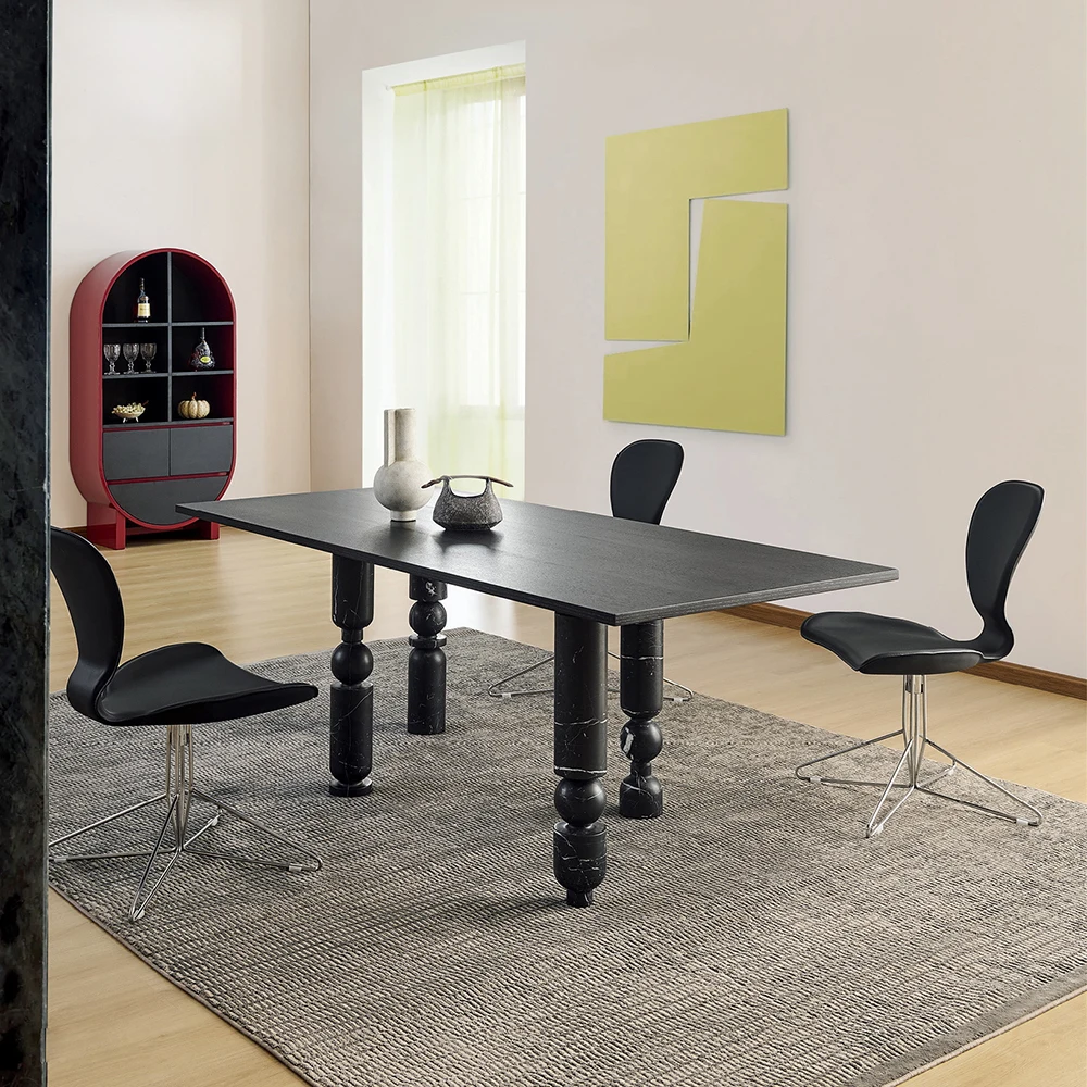 #Factory Supply Dining Room Furniture Irregular Table Corners Square Black Dining Table Set With Dining Chairs