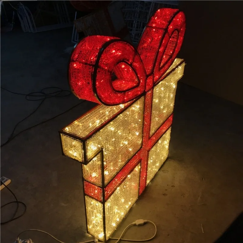 Commercial Outdoor Christmas Yard Decoration Illuminated LED 3D Gift Box Motif Lights