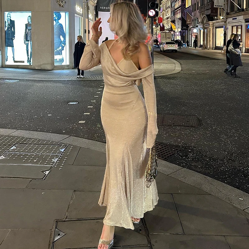 

Ticketsx Sexy Sparkle Glitter Dress Women's Knit See Through 2 Piece Halter V-Neck Dress Lady Evening Party Elegant Slim Dresses