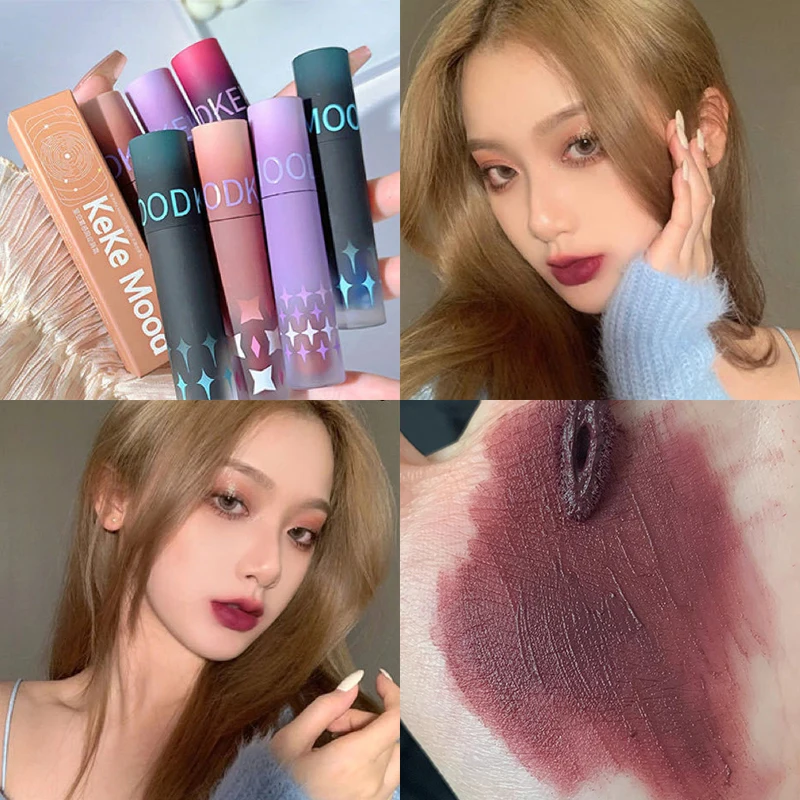 Matte Dark Red Lip Makeup Matte Black Brown Black Blue Gothic Velvet Lip Gloss Waterproof Moisturize Non-stick Cup Lipstick Tint