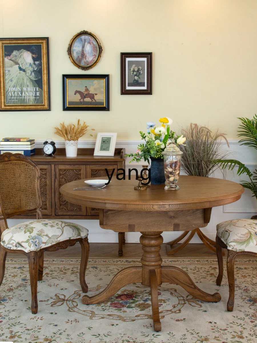 LMM mesa de comedor retráctil de madera maciza para el hogar retro roble retráctil