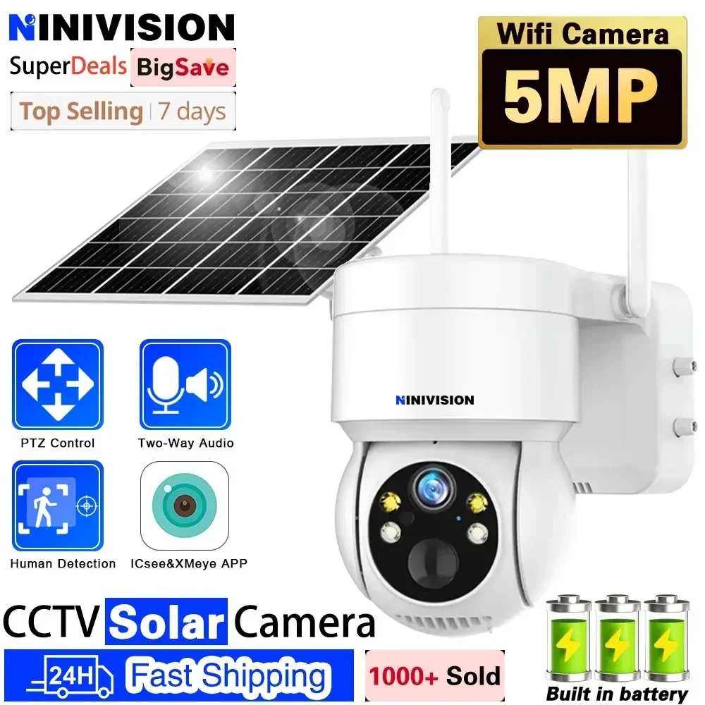 5MP Xmeye ICsee Wireless Solar PTZ Camera Outdoor Wifi IP Camera PIR Color Night Vision CCTV Security Protection Baby Monitor