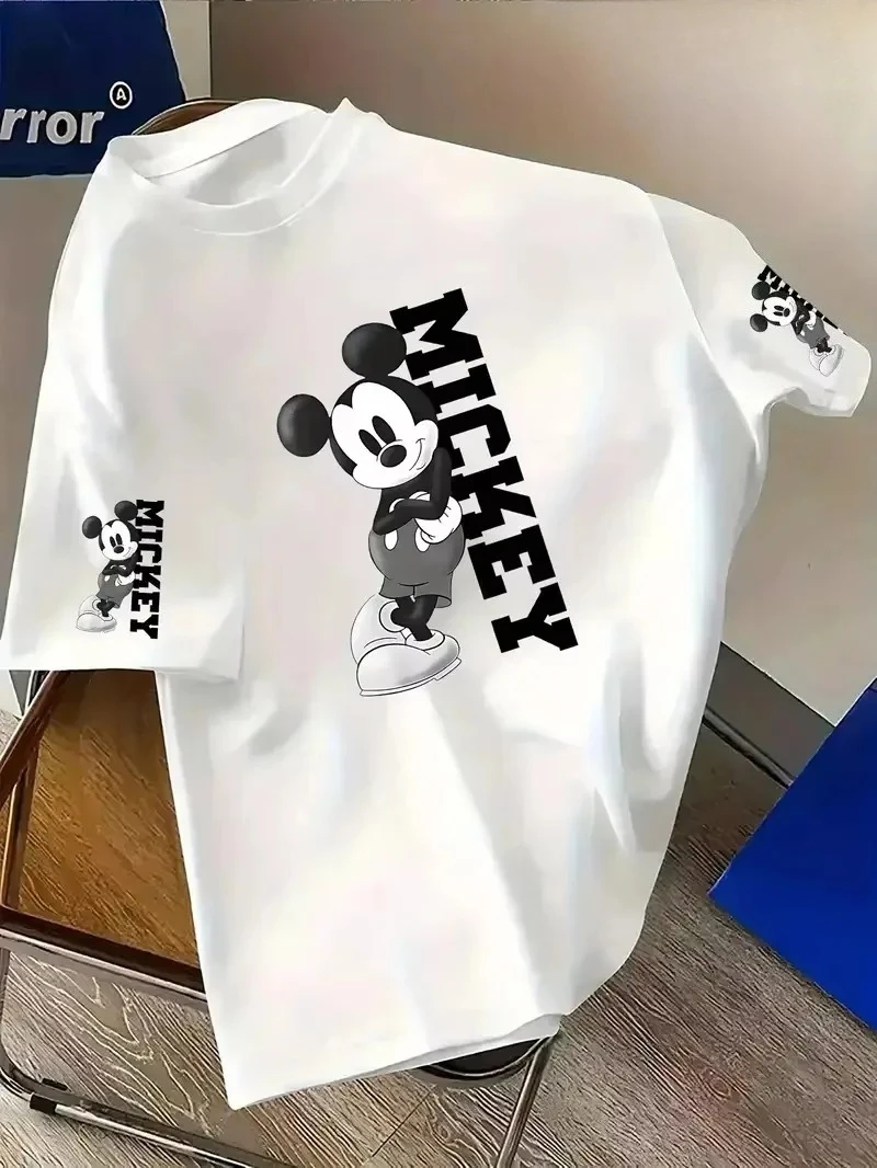 เสื้อยืดลายมิกกี้เมาส์จากดิสนีย์ ทรงโอเวอร์ไซส์ ผ้าฝ้าย ใส่สบาย เหมาะสำหรับผู้ชาย ผู้หญิง คู่รัก ใส่เที่ยวพักผ่อน แขนสั้น คอกลม เสื้อผ้าสำหรับทุกเพศ