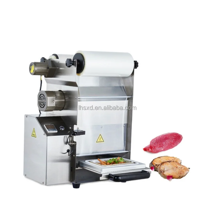 Food Packaging Machine Electric Fresh Food Meat Fish Tray Heat Sealer Packing Cooked Food Plastic Vacuum Tray Sealing Machine
