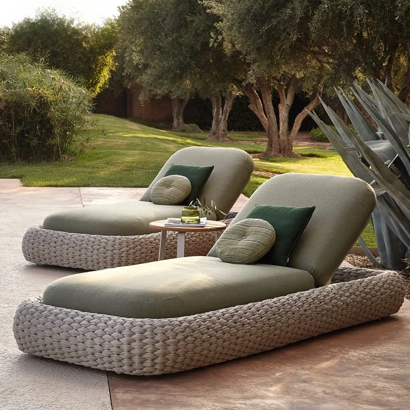 High Quality Customized Outdoor Aluminum Recliner Bed Swimming Pool Sun Lounger Rope Beach Chair