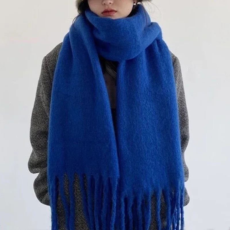 2025 Women's Fashion Knitted Shawl - Thickened Warm Solid Color Scarf with Long Tassel, Winter Neck Warmer Wrapped Style