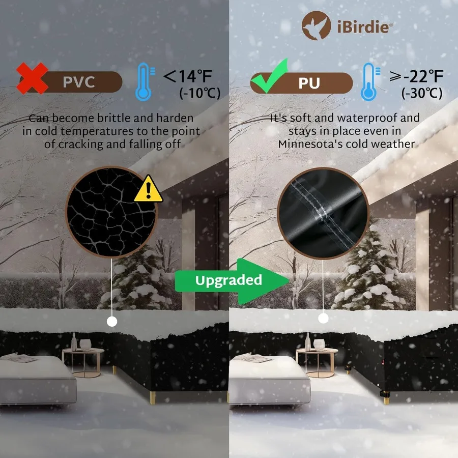 غطاء مقطعي خارجي من iBirdie مقاس 90 × 90 بوصة 89 × 89 بوصة 88 × 88 بوصة 87 × 87 بوصة أريكة فناء على شكل حرف L مقاومة للماء والطقس