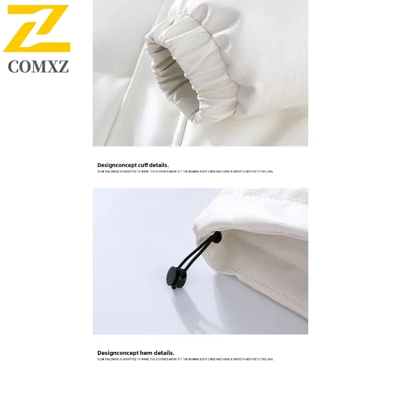 COMXZ 2025 Mens Womens Korean Thickened Fleece Winter Jacket PU Warm Tactics Waterproof and Windproof Outdoor Cold-proof Coat